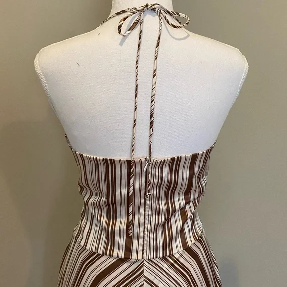 Satin-Like, Brown and White Striped Dress with Halter Top - Picture 7 of 8